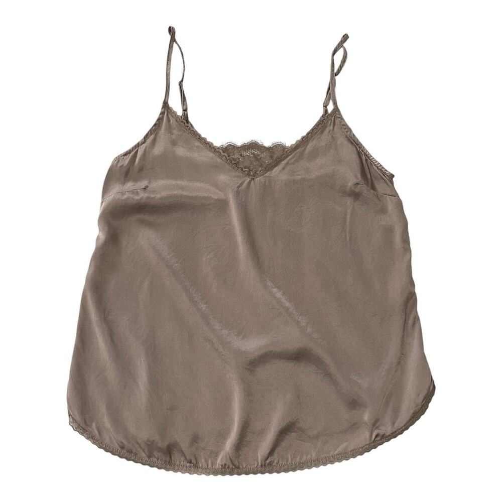Anthropologie Silk Cami Brown with Lace Spaghetti Strap Size Small Tank Top